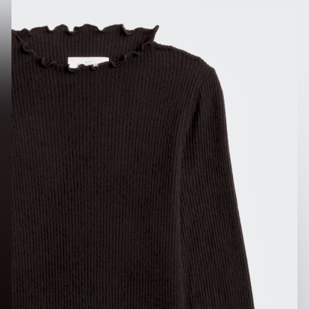 Kaileigh Katherine Lettuce Hem Knit Top - Black Size Large